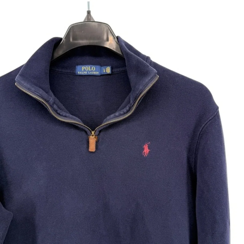 Polo Ralph Lauren Estate Rib 1/4 Zip Mens Large Pullover Navy Blue Pony Cotton‎